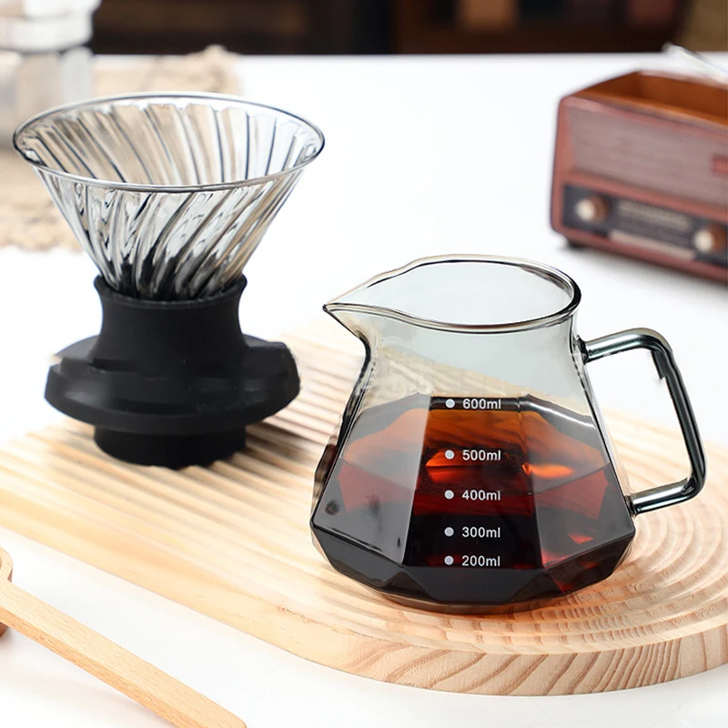 NUBECOM 400/600ml Transparent Tea Coffee Kettle Octagonal Coffee Pot Reusable Glass Coffee Teapot Coffeeware Without Filter Cup