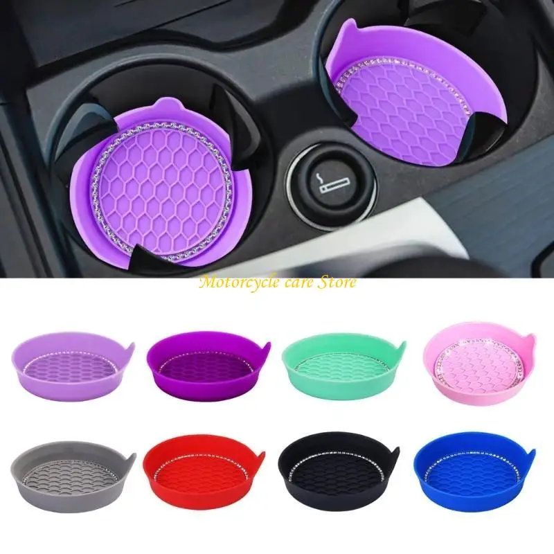 U75F 2pcs Car Bottle Holder Insert Coasters Crystal Rhinestones Water Cup Holder Mat