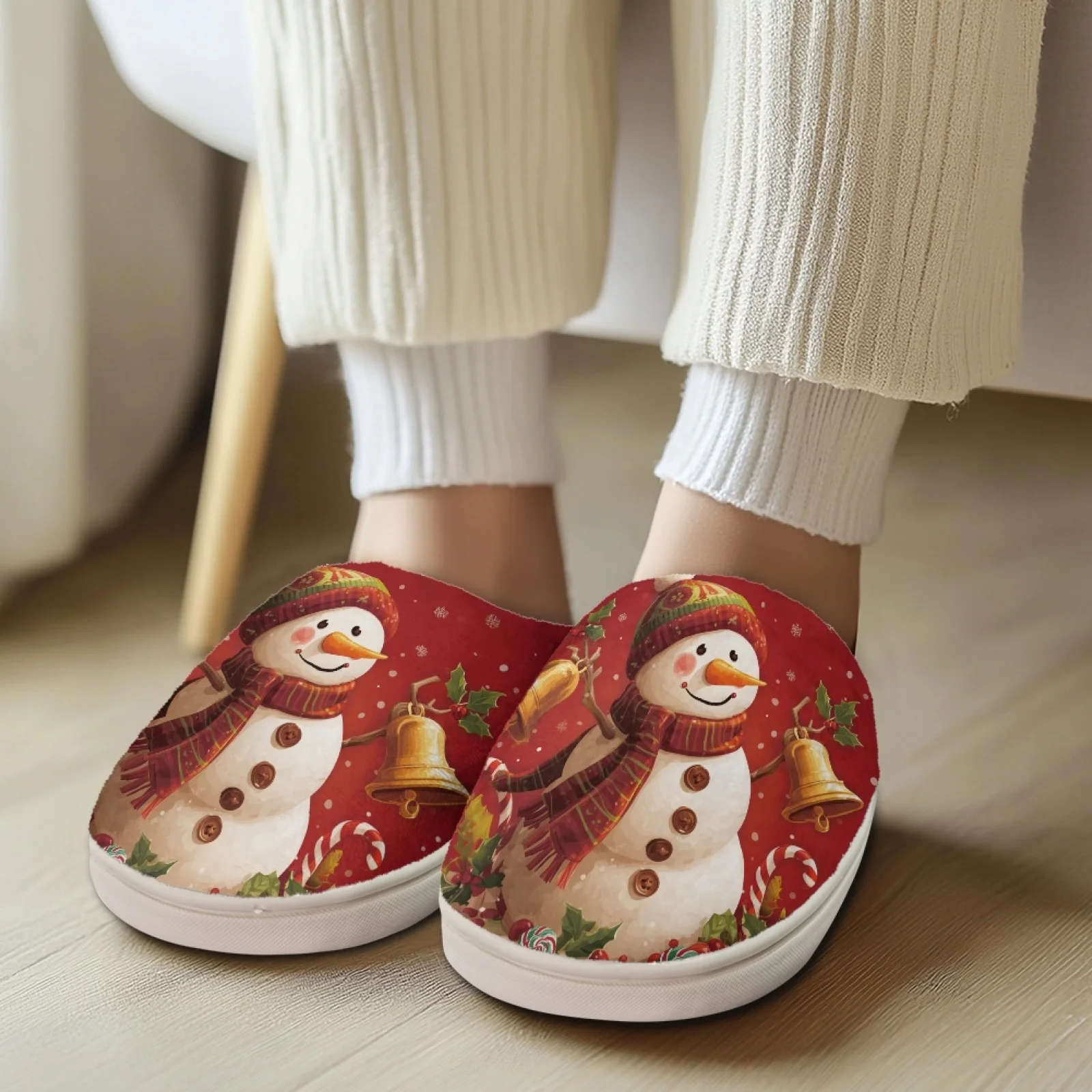 PENSTROLL Snowman Bells Winter Soft Cushion Home Shoes Cold Feet Relief House Shoes Women Comfortable Slippers For Big Feet