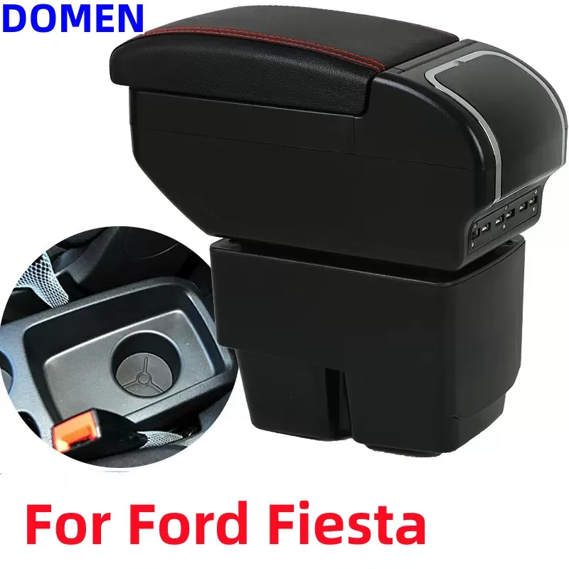 Armrest Box For Ford Fiesta mk7 2009-2019 Central Store Content With Retractable Cup Hole Large Space Dual Layer USB Charging