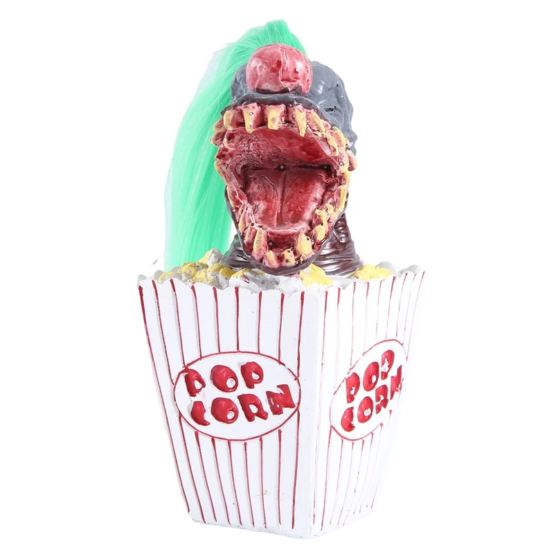 Clown Sculpture, Halloween Clown Decoration, Popcorn Clown Scary Clown Head Statue Resin Craft Clown From Space Green-A50M