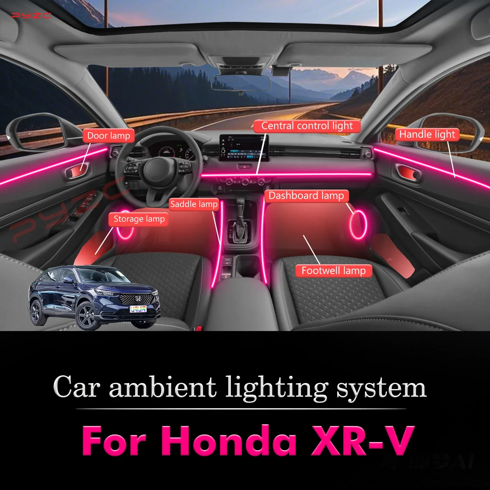 

Для Honda XR-V умный пульт дистанционного управления салона автомобиля окружающее освещение RGB 64 цвета светодиодный энергосберегающий эффективный комплект ламп
