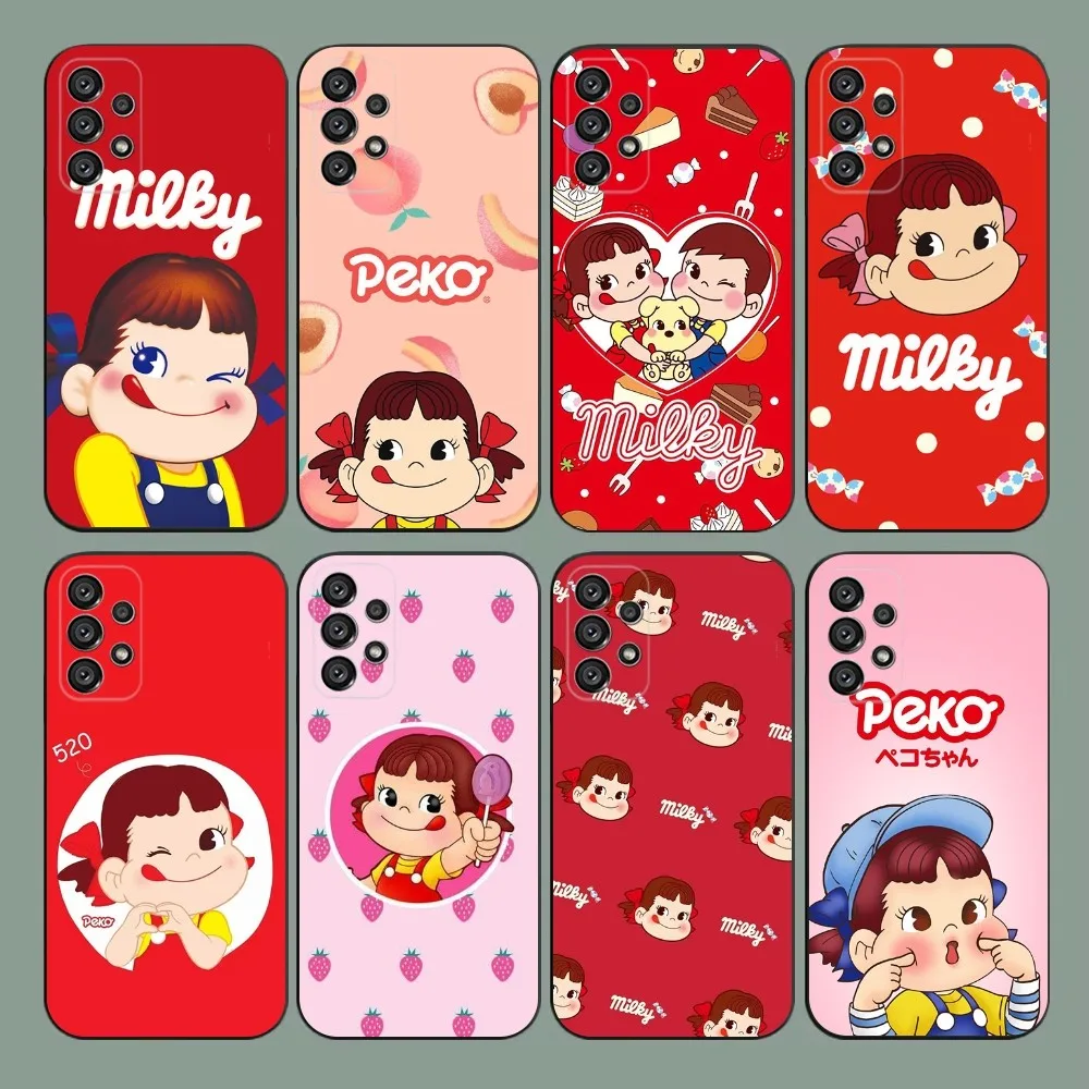 Fujiya Milky Peko-Chan  Phone Case For Samsung Galaxy A20,A21s,A22,A31,A32,A52,A53,A72,73,A80,A91 Soft Black Cover