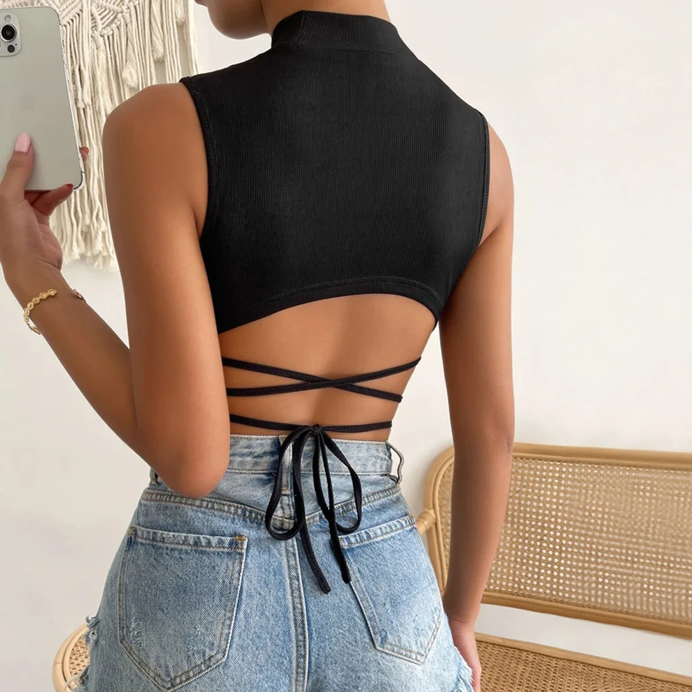 

Sexy Strap Vest Top ort Svel Pure Color Knot Design Thin Knitted Summer New Sle Women's Tank Top Cross-Border Item