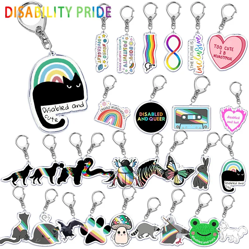 Disability Pride Neurodivergent Key Chain Keychains Ring for Accessories Bag Pendant Keyring Jewelry Autism Friends Gifts