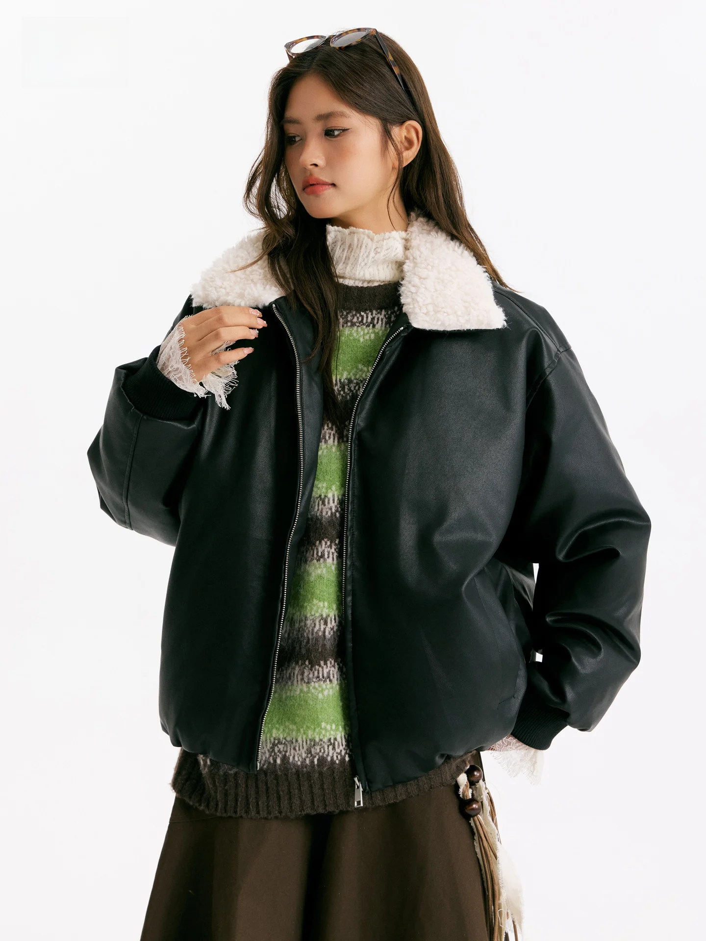 TIRED الأمريكية الرجعية بو الجلود Jaet Thiened القطن الدفء فرو الضأن طوق معطف الشتاء الشباب عارضة طويلة Sve سستة Cl... #2