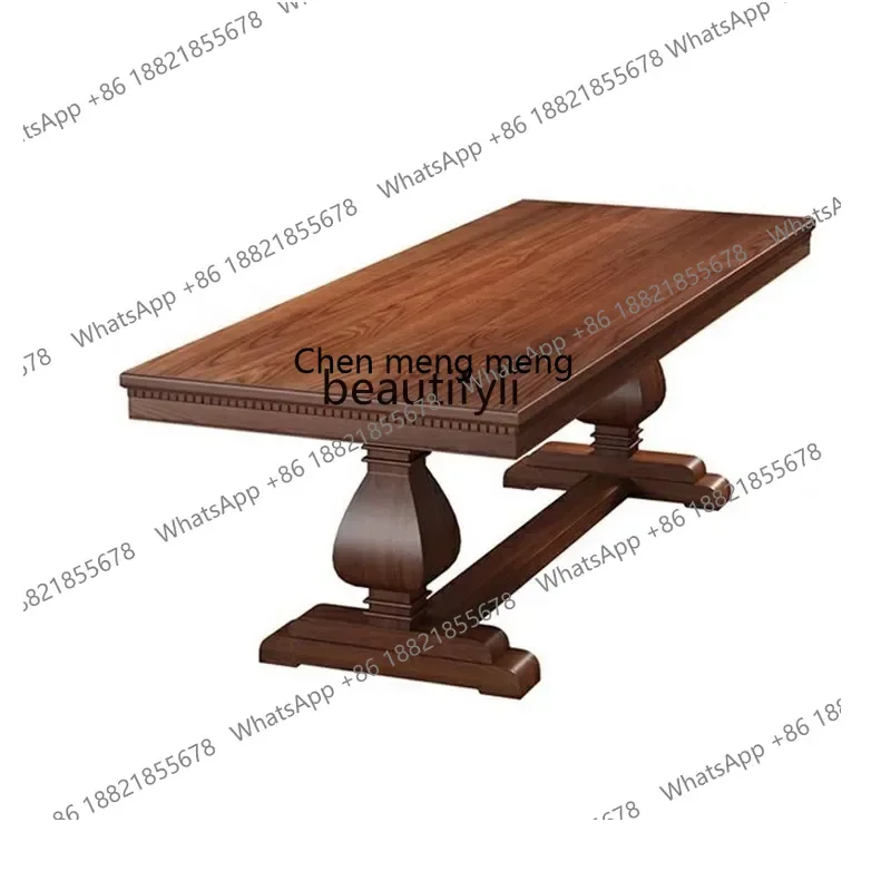 178A Solid wood retro country dining table household dining table log rectangular workbench
