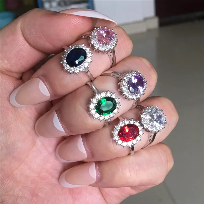 Anillo de promesa de princesa Diana S925, joyería de plata con piedra natal Cz, anillos de boda reales para mujer, joyería para fiesta nupcial