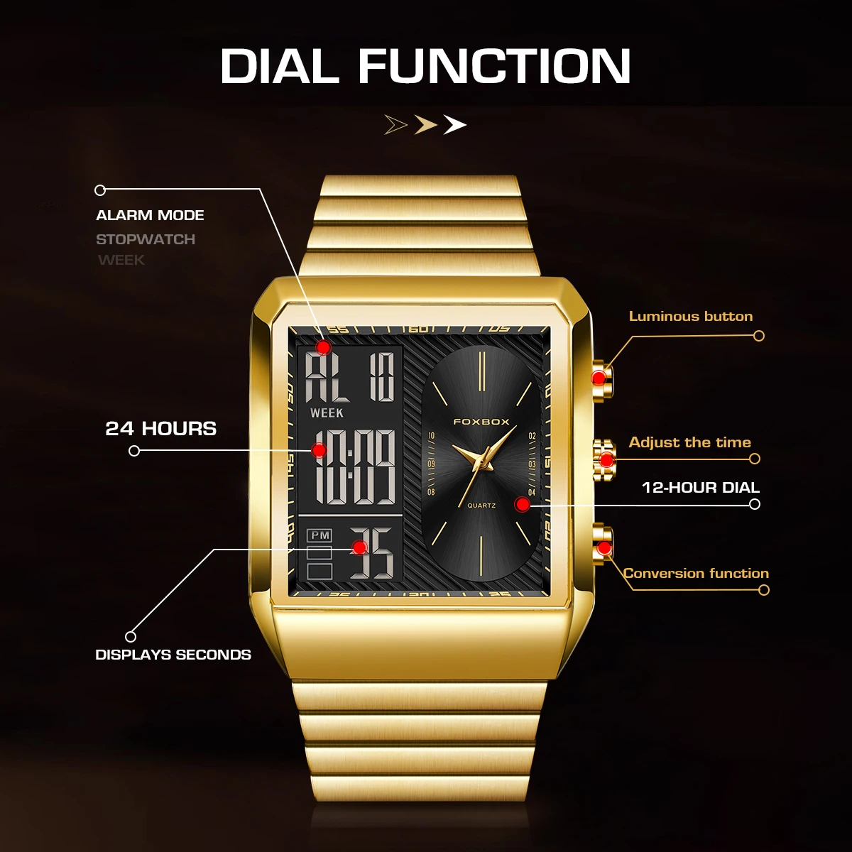 LIGE ใหม่แฟชั่นสแควร์นาฬิกาดิจิตอลผู้ชาย Casual กีฬากันน้ําผู้ชายนาฬิกาข้อมือควอตซ์ FOXBOX แบรนด์หรู Chronograph