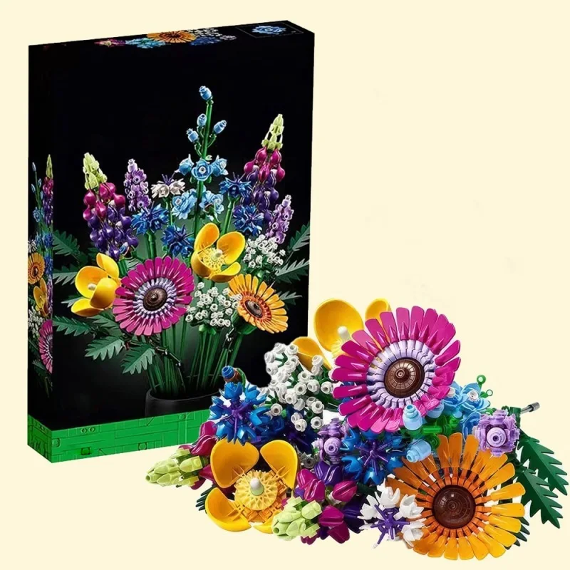 Flower Bouquet Bonsai Building Blocks Artificial Plastic Plants Miniature Models Home Decoration Toys Children's Birthday Gifts