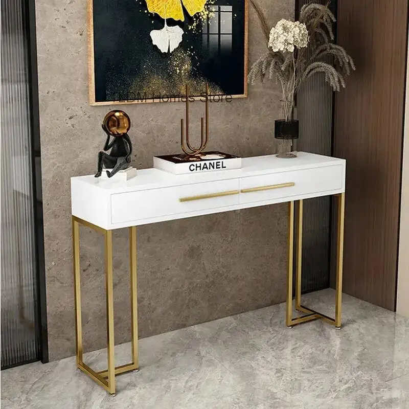 Mesa Consola de Estilo Nórdico Glamuroso con Almacenamiento, Mesa Consola Moderna de Lujo, Mueble de Pasillo Único y Moderno