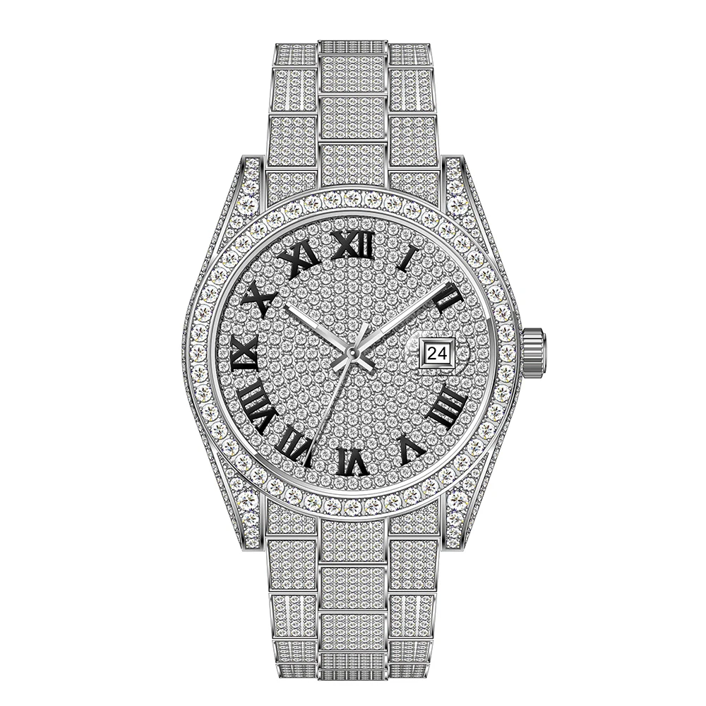 

Pass Diamond Tester Iced Out Automatic Jewelry Watch Luxury Stainless Steel Mechanical Buss Down VVS Moissanite Watch