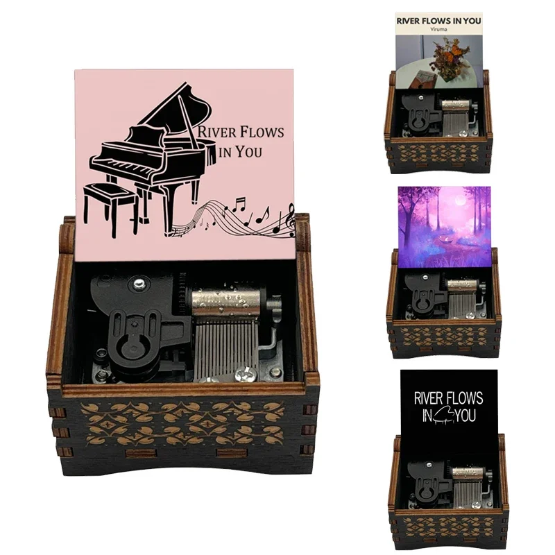 River Flows in You Music Box Mechanic Black Wooden South Korea Famous Piano Guitar Song Best Friend Birthday Family Holiday Gift