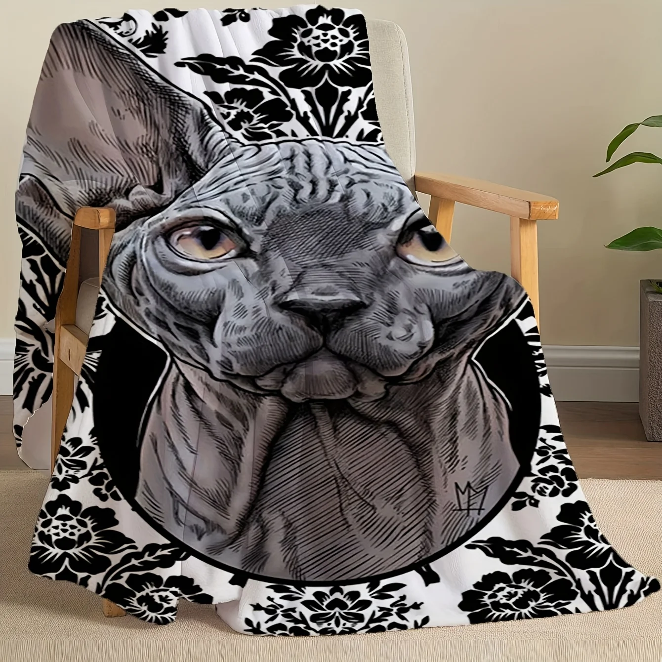 3D Printed Hairless Cat Flannel Blanket, Soft and Skin-Friendly Small Blanket, Blanket for Cat Lovers, Suitable for Boys and Gir