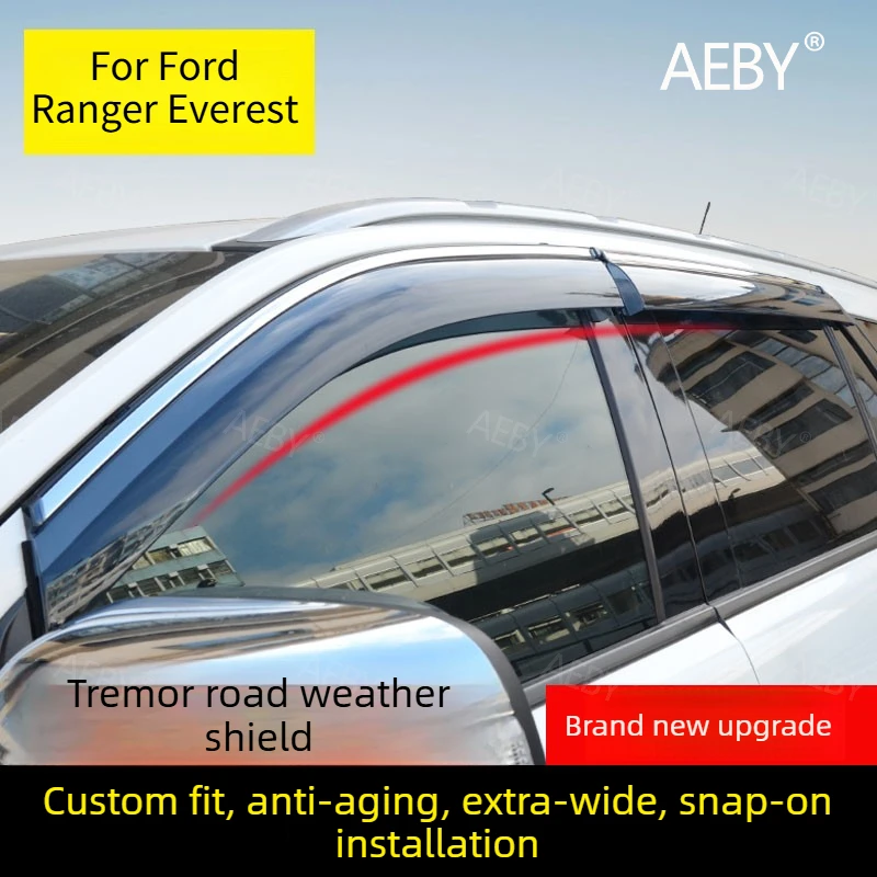 For Ford Ranger Everest 2015-2021 Window sun visor ABS rain cover,Stainless steel bright strip,Deflector noise reduction