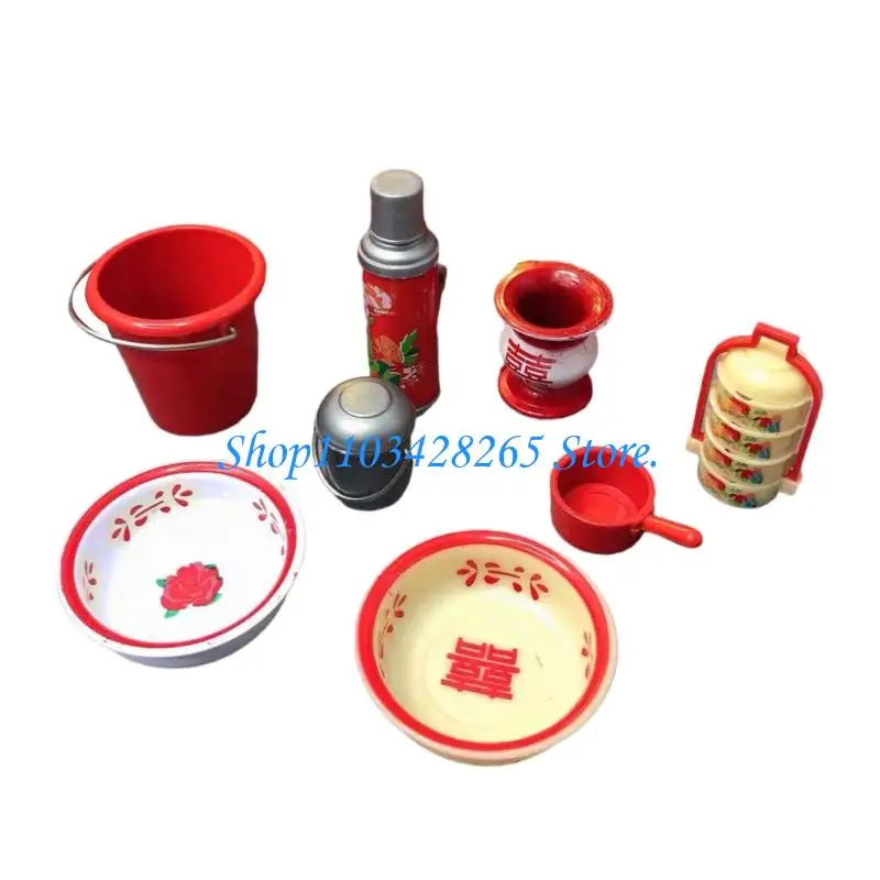 

Wedding Enamel Basin Toy for Kids Pretend Cooking Cleaning and Dollhouses Decors Arrangement G2TE
