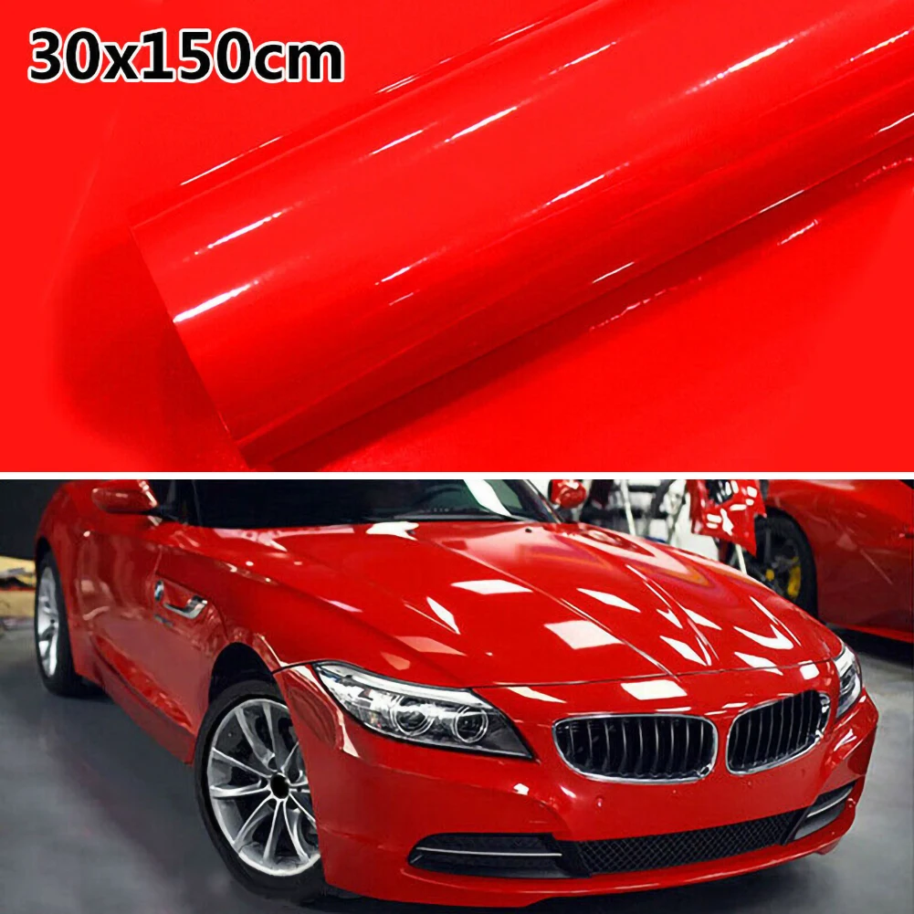 Super Gloss Red Vinyl Film Wrap Sticker 30 * 152CM Foil Decoration Spare Completely waterproof, anti-fouling and UV resistan