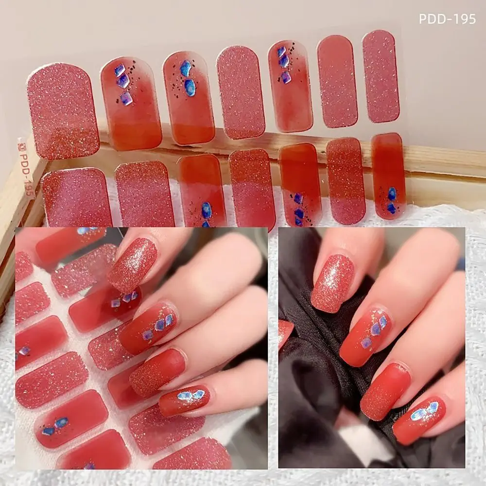 14 strisce adesivi per unghie in Gel INS strisce di smalto per unghie in Gel floristico Semi polimerizzato alla moda copertura completa Patch per unghie fai da te Nail Art Making