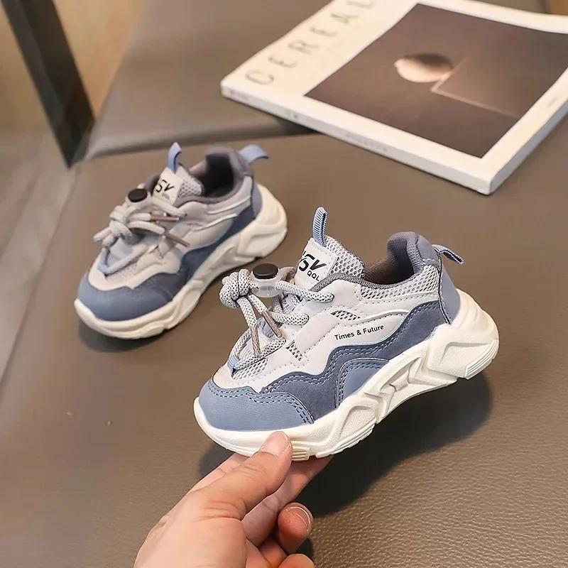 Baby Autumn Girls Korean Sneakers Children Front Lacing Low Top Neutral Dad Shoes Boy Anti Collision Toe Soft Sole Toddler Shoes