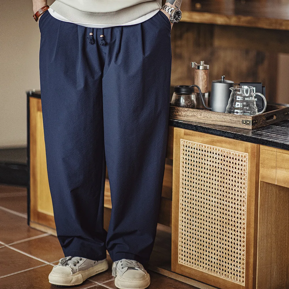 

Maden Workwear American Casual Waist Bubble Cloth Japanese Lantern Pants Men Loose Wide Leg Breathable Spring Summer