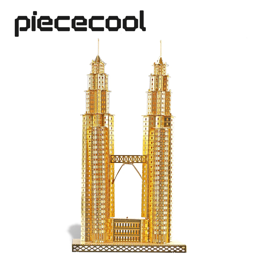 Piececool-rompecabezas 3D de Metal para adultos, juego de construcción de Torres Petronas, juguetes para adolescentes