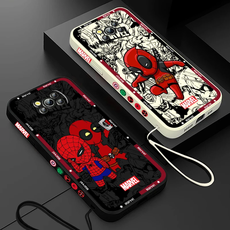 Marvel Deadpool Spiderman do Xiaomi Poco pokrowiec na X4 X3 F4 NFC M6 M5 M4 M3 GT S Pro 4G 5G etui na telefon z płynną lewą liną