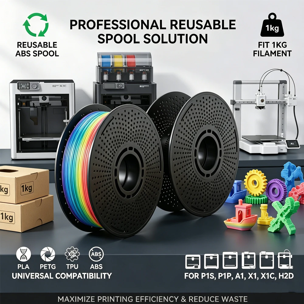 2 Stück Wiederverwendbare ABS-Filamentspulen für Bambu Lab P1S P1P X1C A1 Mini Universal 1kg 3D-Druckspule für PLA PETG TPU Ersatz