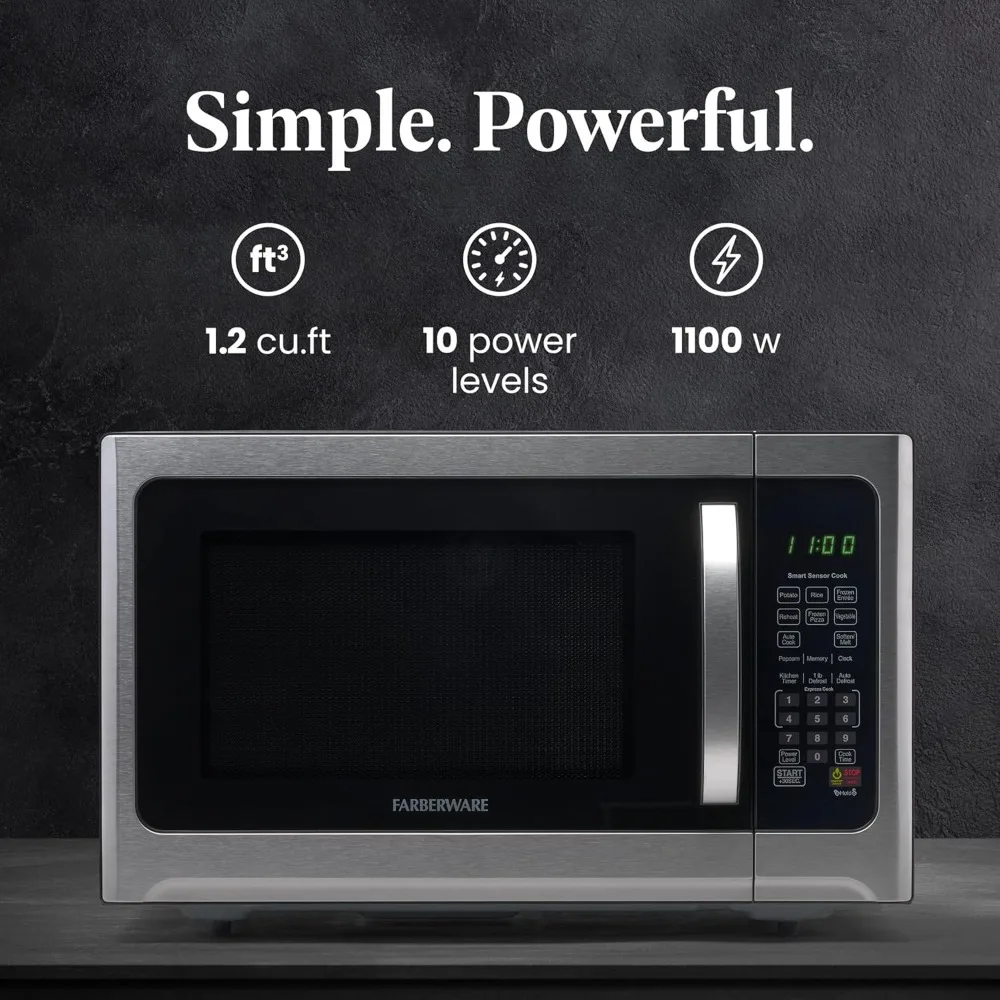 Countertop Microwave 1100 Watts, 1.2 cu ft - Smart Sensor Microwave Oven With LED Lighting and Child Lock - Perfec