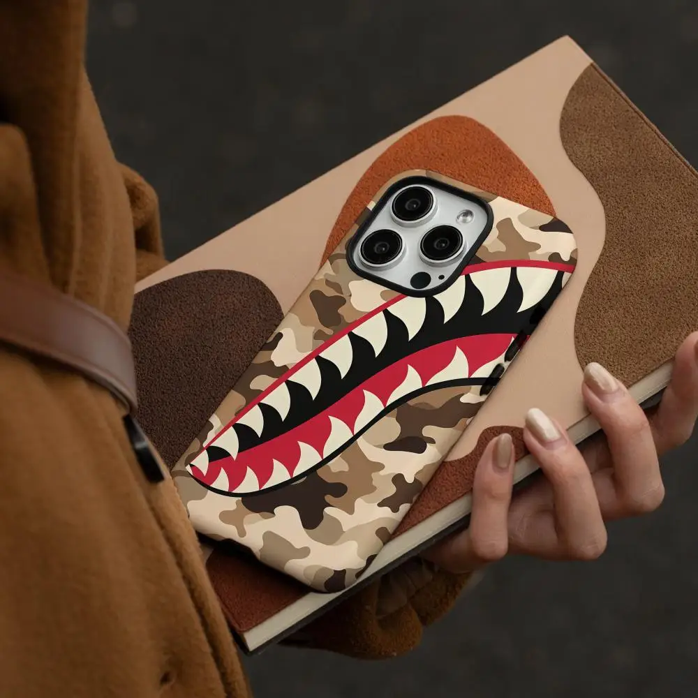 Чехол для телефона Sandshark B-Bape для iPhone 17, 16, 15, 14, 13, 12 Pro Max Plus, глянцевый HD двухслойный жидкий твердый корпус Чехол для телефона Sandshark B-Bape для iPhone 17, 16, 15, 14, 13, 12 Pro Max Plus, глянцевый HD двухслойный жидкий твердый корпус