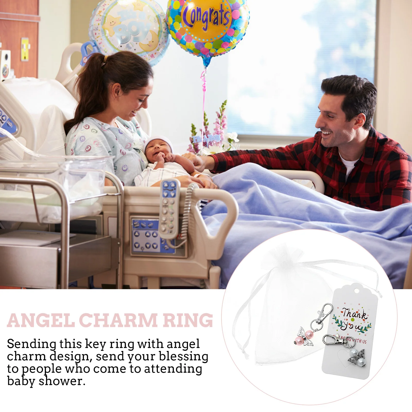 

1Set Angel Wings Key Chain Metal Key Ring Thank You Tags Bag Baby Shower Gift Appreciation Angel Charm Ring Bag Pendant