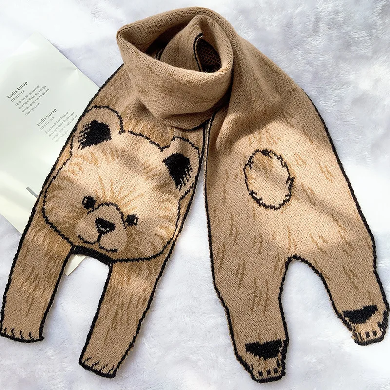 New Children\'s Scarf Winter Cartoon Knitted Animal Scarf Boys and Girls Little Bear Rabbit Autumn and Winter Cute Wool Scarf