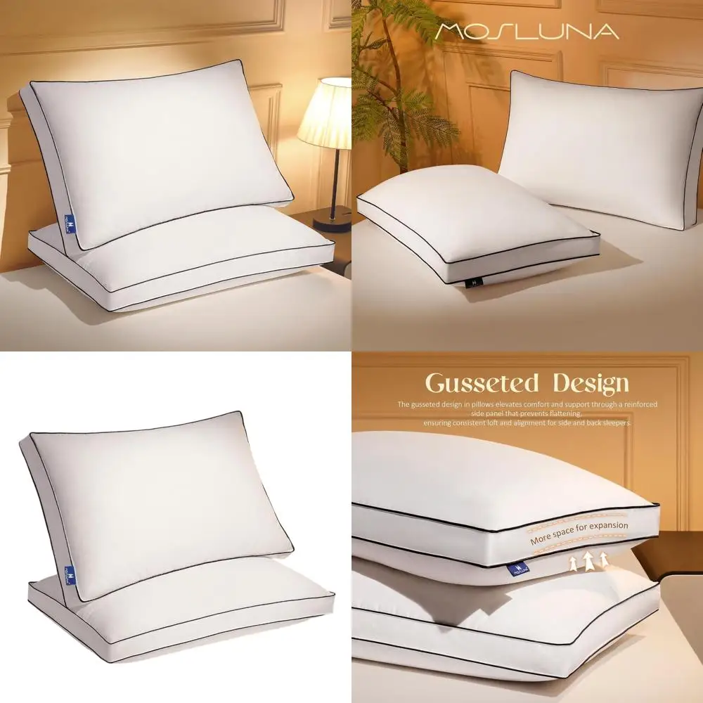 

Luxury Queen Size Feather Down Pillows Set, 2 Pack, Plush Gusseted for Comfortable Sleep, 20x30 inches