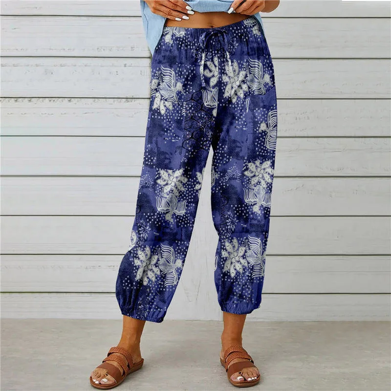 Leichte Damenhose mit elastischem Bund und Knöchelbündchen, bedruckt, bequem für den Alltag und den Urlaub – Detail 6