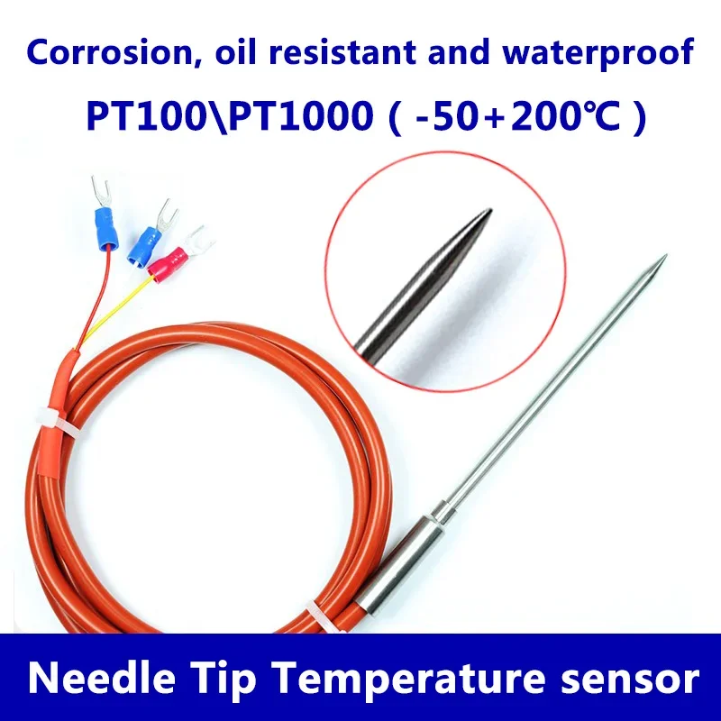 

Waterproof Needle Tip Temperature Sensor Probe PT100 PT1000 RTD Insertion Platinum Resistance Silicone Cable for Meat Soil Fruit