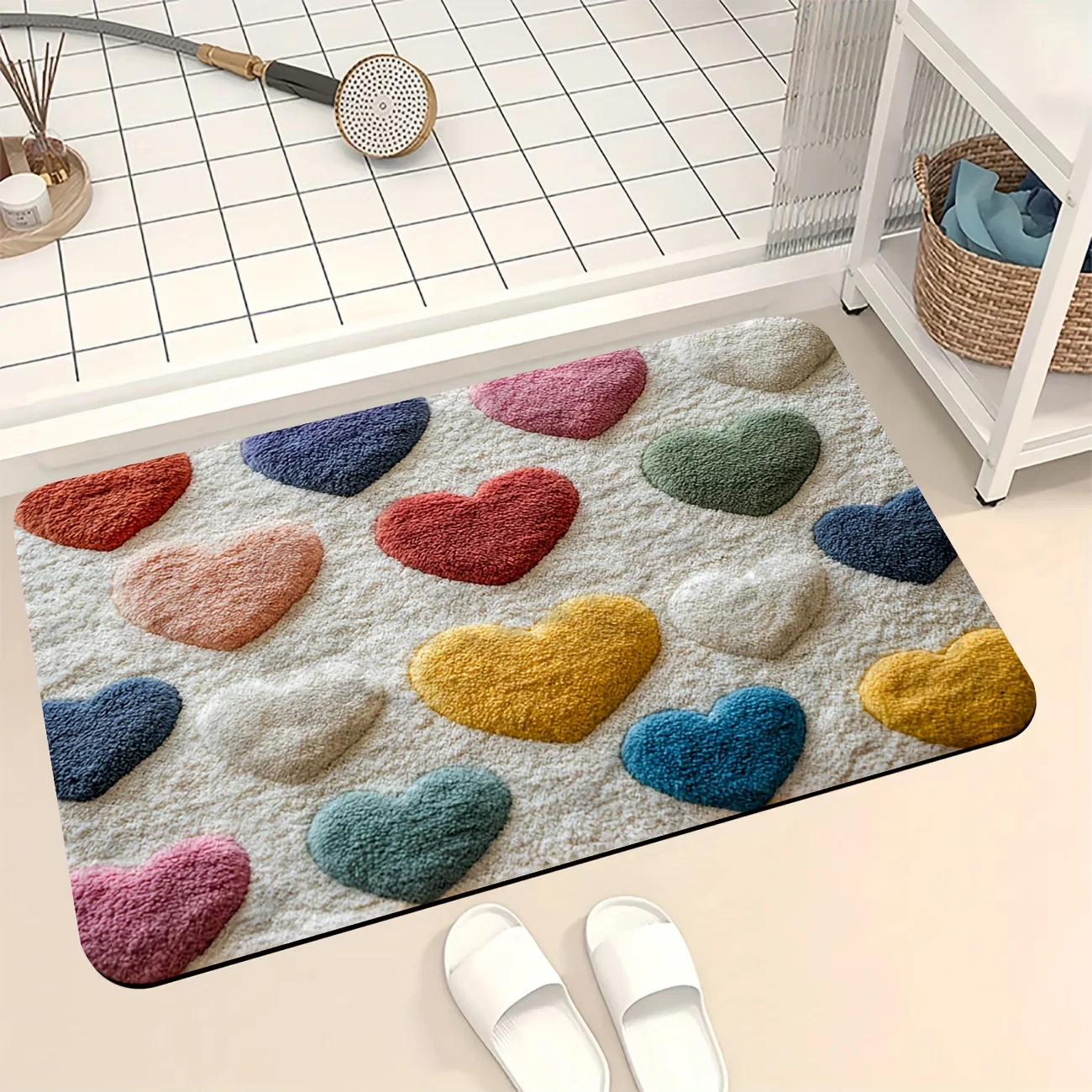 VIKAMA Valentine's Day Heart-Themed Carpet, Anti-Slip And Dirt-Resistant Bathroom, Entrance, Kitchen Floor Mats For Home Decor