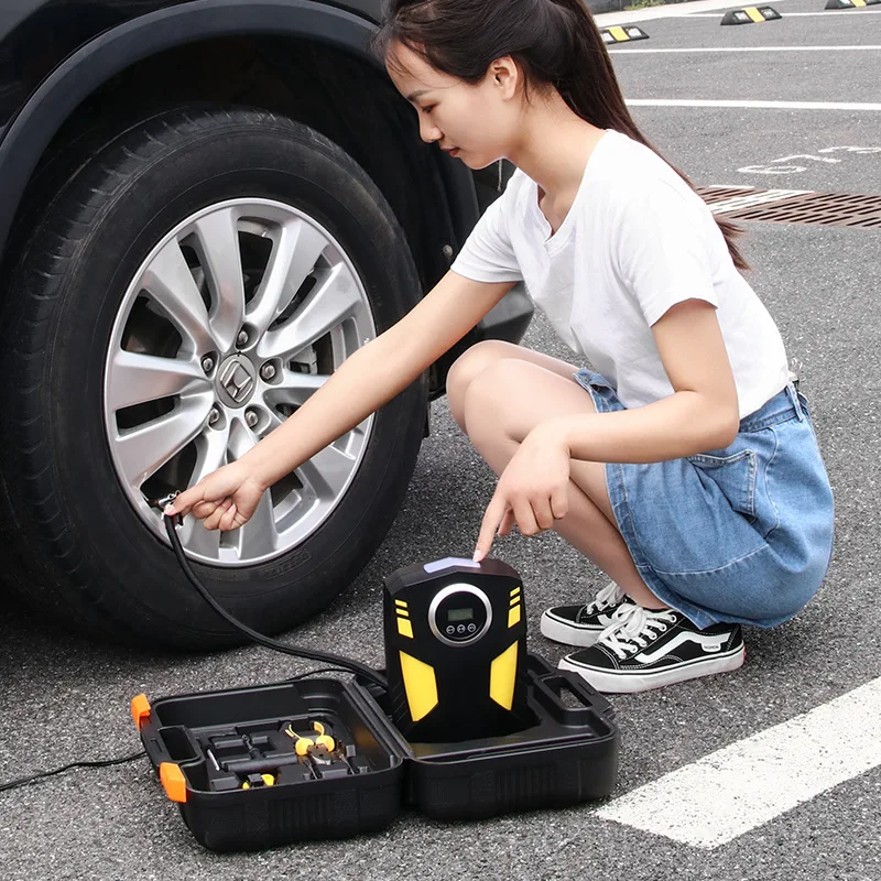 Portable Car Air Pump 120W Dc12V Led Display Lighted Tire Inflator Pump Tire Pressure Monitor Auto Emergency Supplies