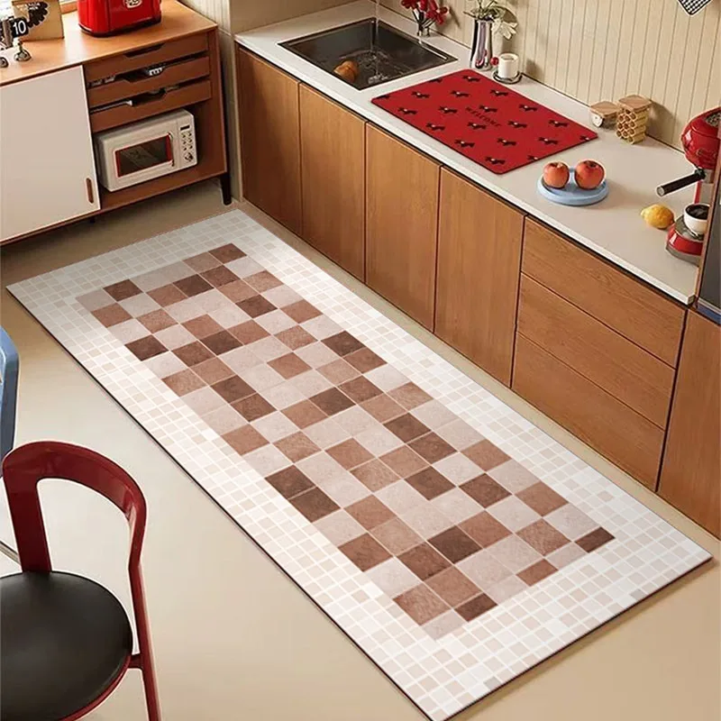 Striped Plaid Kitchen Carpet Non-slip Floor Mat Long Strip Runner Rug PVC Oil-proof Dirty Resistant Mats 주방매트 Alfombra De Cocina