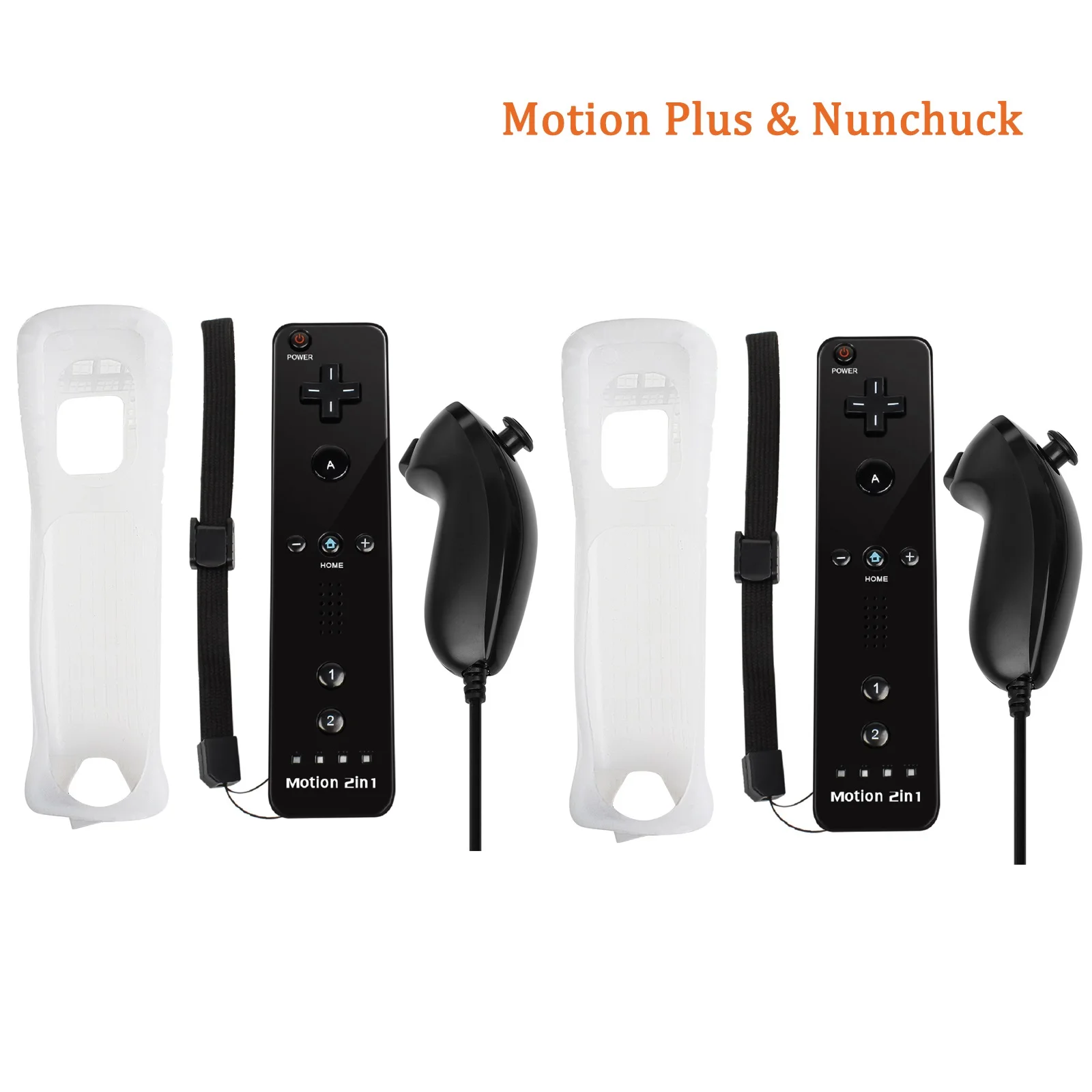 2-in-1 draadloze afstandsbediening voor Nintendo Wii/Wii U Motion Plus Bluetooth gamepad met siliconen hoesje voor gameconsole