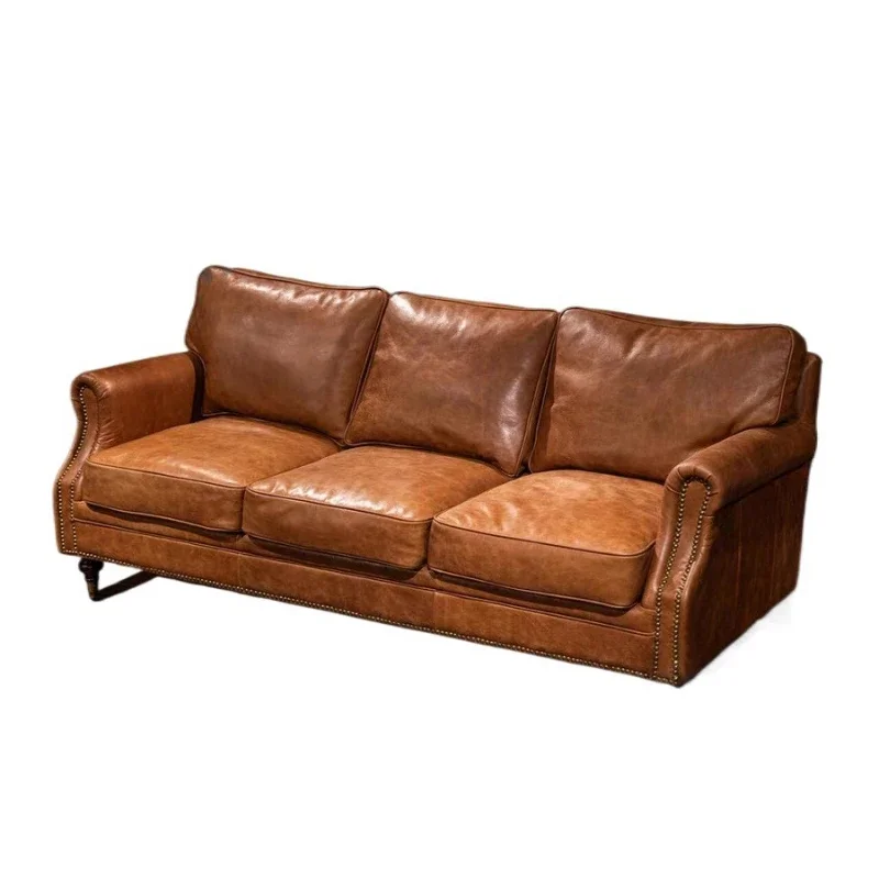 

Retro, small apartment sofa, medieval oil wax skin