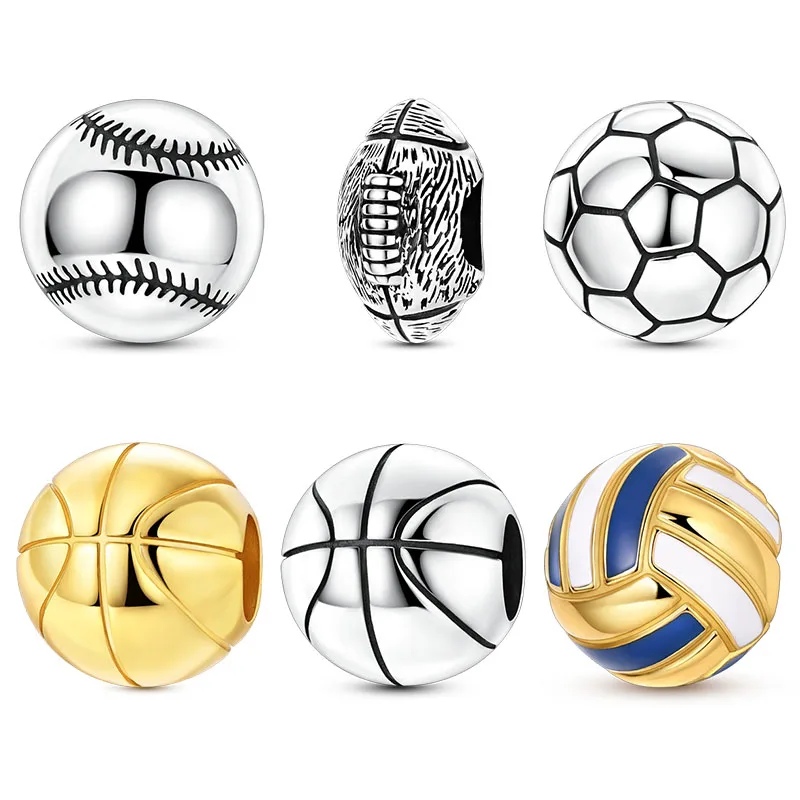 

New 925 Sterling Silver Love Sports Ball Games Charms Beads For Women Fit Original Bracelet DIY Birthday Party Jewelry Gifts