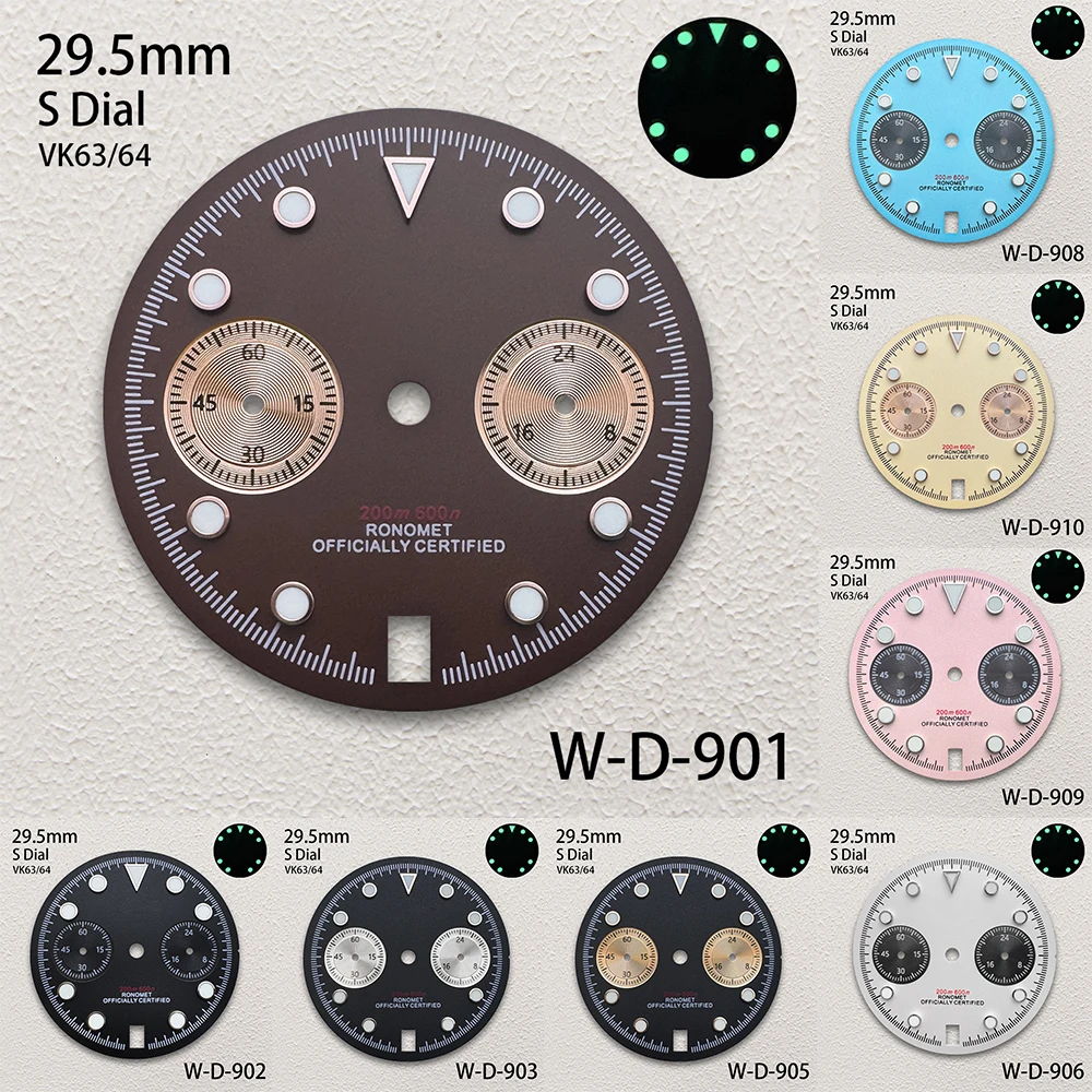 29.5mm S Logo DTN Panda Dial Fit VK63/VK64 Movement Green Luminous High-Quality Dial  Watch Modification Accessories