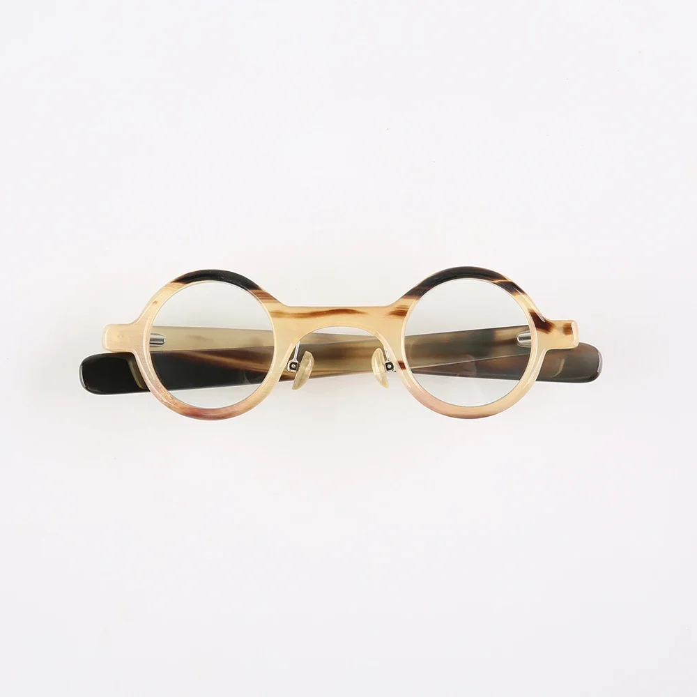 

Eyeglass Frames Unique Rouns Stripes Handmade Natural Horn Wide Bridge Prescription Man Women's Glasses Frames Optical Eyewear