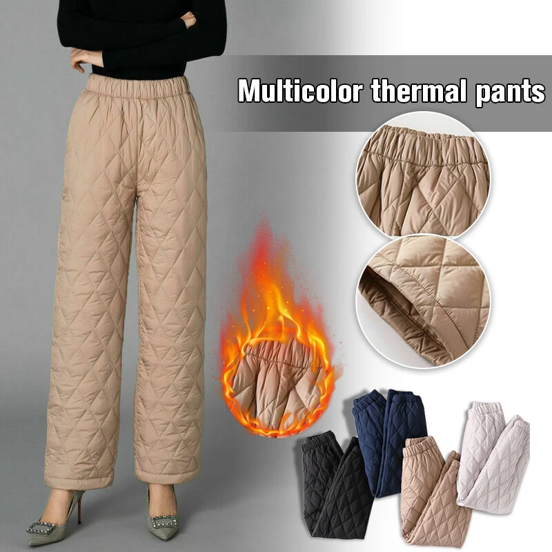 Women Winter Warm Down Cotton Pants Padded Quilted Trousers Elastic Waist Casual Trousers