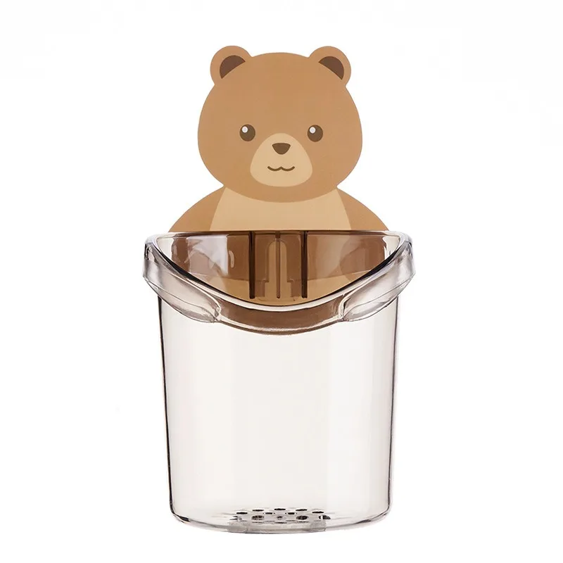 Toothbrush Holder Adorable Bear Hug Storage Cup Wall-mounted Drain Design Easy Organization Toothbrush Cup Bathroom Supplies