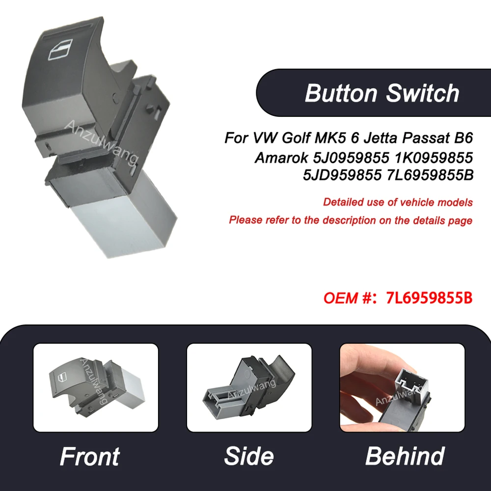 Car Window Lifter Control Single Switch For VW Golf MK5 6 Jetta Passat B6 Amarok 5J0959855 1K0959855 5JD959855 7L6959855B