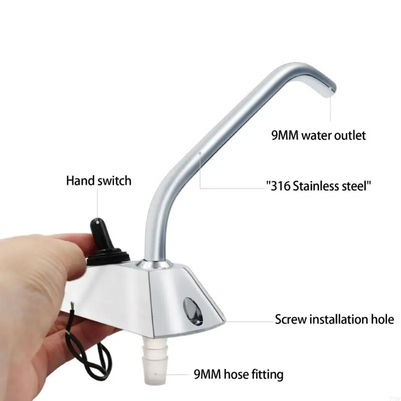 77HF Bomba agua eléctrica 12 V 360 grados Caravanos caravanas Tauceto Anti corrosión Interruptores grifo acero