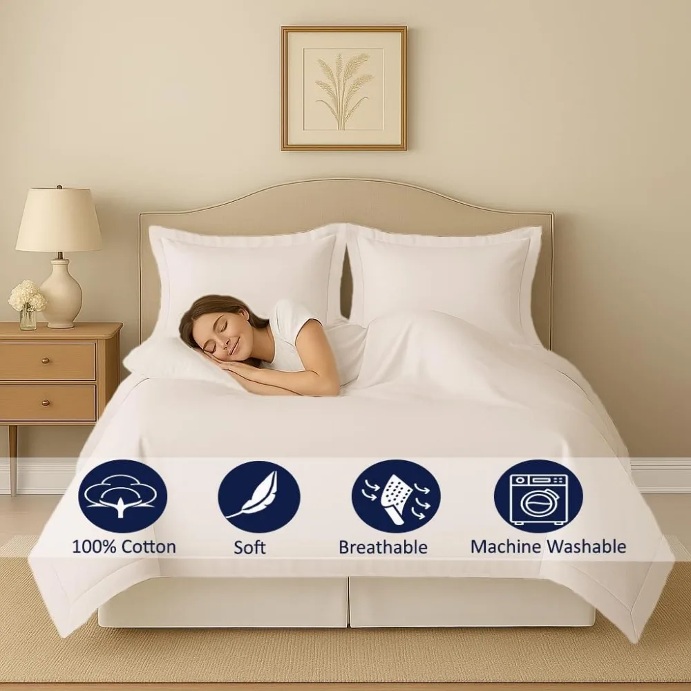 ชุดผ้าปูผ้านวมผ้าฝ้ายอียิปต์ขนาดซุปเปอร์คิง สีขาว ขนาด 120x120 ซม. พร้อมซิปปิดและสายรัดมุม 7 จุด เพื่อประสบการณ์นุ่มสบาย