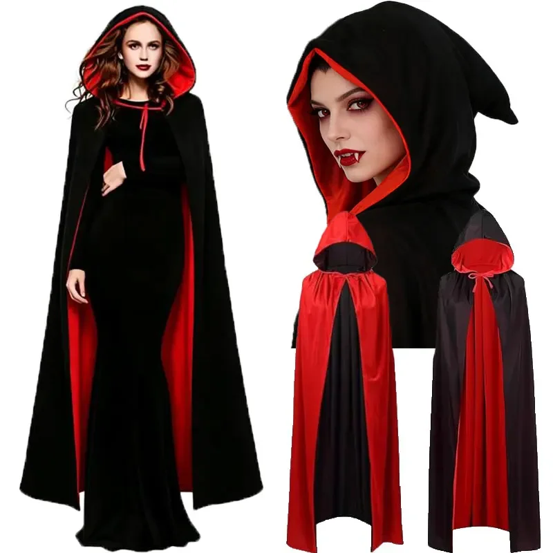 Halloween Wendbare Kapuzenumhängejacke Unisex Halloween Cosplay Party Kostüm Schwarzer Roter Umhang Robe Vampirumhang für Männer und Frauen – Detail 2