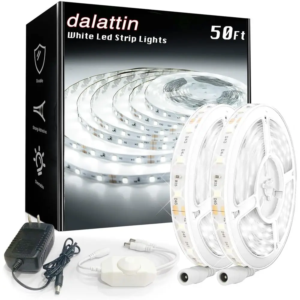 

Dimmable 24V 50ft 6500K Daylight White LED Strip Lights with 900 LEDs for Home Decor and Kitchen