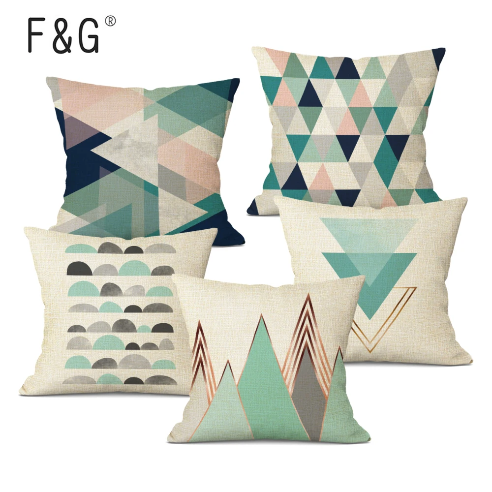 

Nordic Small Fresh Geometry Home Decorative Pillow Cases Blue Triangle Linen Cushion Covers Sofa Bed Throw Pillows Cover